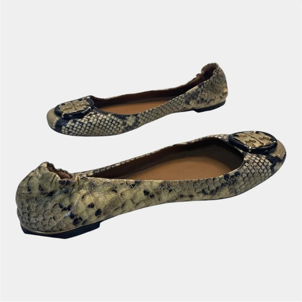 Tory Burch Chelsea Snake Embossed Cap Toe Ballet Flats Womens Sz 10 Leather